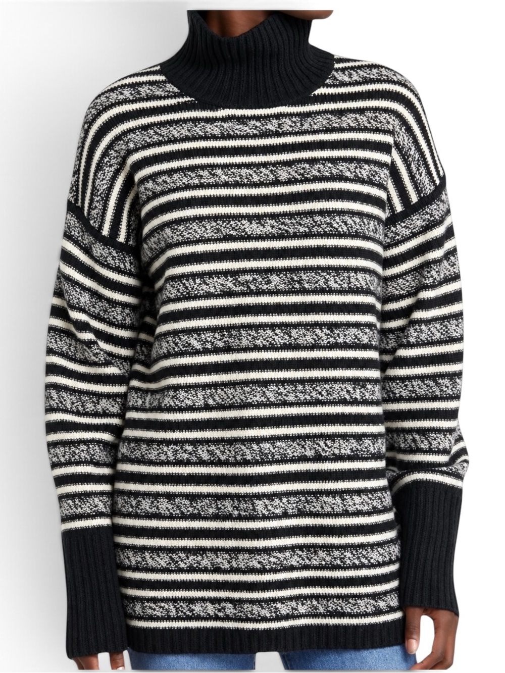 Nordstrom 100% Cashmere Turtleneck Sweater Coastal Navy Ivory Stripe XS New